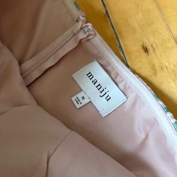 Maniju Sz M Floral Iridescent Wedding Evening Strapless Maxi Gown Dress - Picture 12 of 12